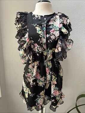 Walter Baker Black Floral Ruffle Romper M